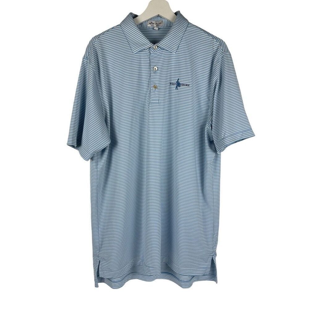 Peter Millar Summer Comfort Golf Polo Shirt Men's Large West Shore Logo Light Bl